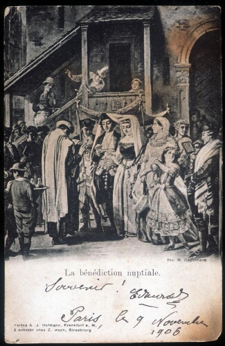 "La bénédiction nuptiale" Cette gravure représente un mariage allemand et date certainement de 1925, date à laquelle Oppenheim s'installa à Francfort